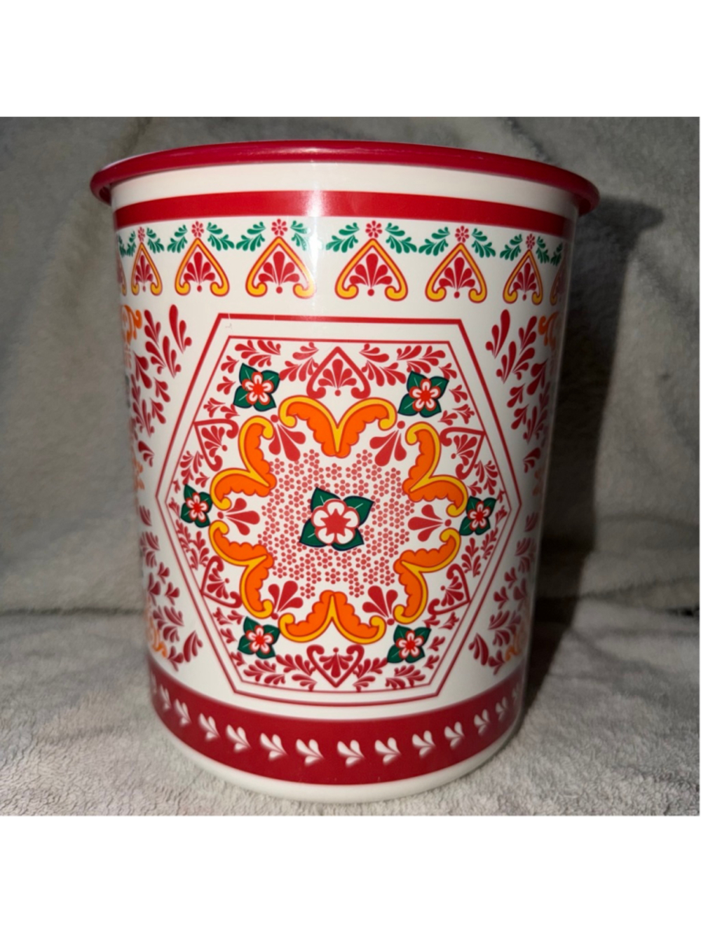 Vintage Tupperware One Touch Storage Canister Red Lidded Rosemaling Tole Red